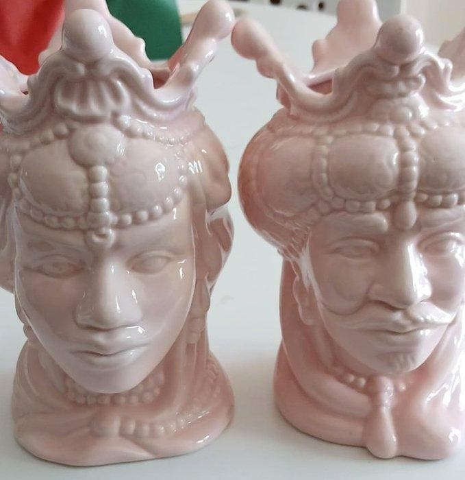 Vaas - Keramiek - Paar Moorse hoofden, Antiek en Kunst, Curiosa en Brocante