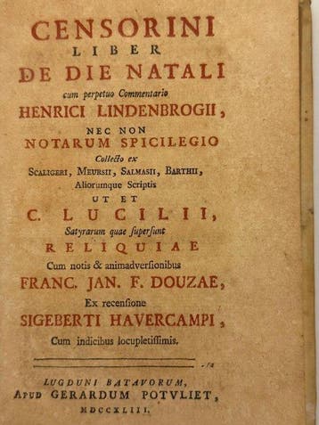 Censorinus / C. Lucilius - Censorini Liber De Die Natali cum, Antiek en Kunst