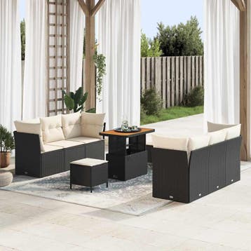vidaXL Tuin Sofa Set 9 st Zwart poly rattan, Verzenden, Nieuw, Rotan, Meer dan 8 zitplaatsen