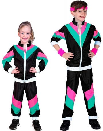 Retro Trainingspak Kinderen Zwart - 164, Verzenden, Nieuw
