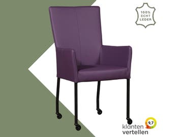 Leren eetkamerstoel Deal met armleuning - Toledo Aubergine, Huis en Inrichting, Stoelen, Overige kleuren, Nieuw, Leer, Ophalen of Verzenden