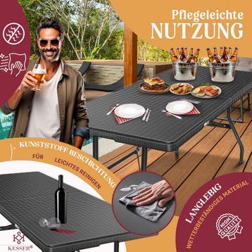Inklapbare tafel 180x75x73cm - rattanlook kunststof -, Verzenden, Nieuw