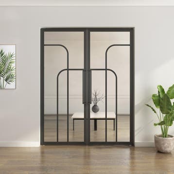 Dubbele stalen taatsdeur Zwart 4 Vlaks rond Helder glas*, Minder dan 80 cm, Overige typen, Nieuw, Metaal