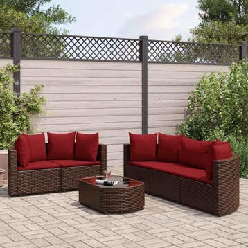 vidaXL 6-delige Loungeset met kussens poly rattan bruin, Verzenden, Nieuw, 6 zitplaatsen, Loungeset