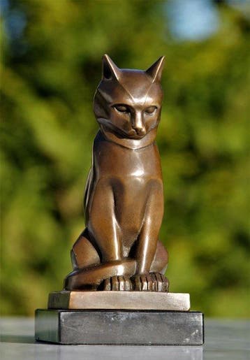 Beeld, art deco kat - 15 cm - marmer en brons, Antiek en Kunst