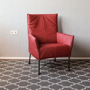 2x Montis Charly Fauteuil Donkerrood Leer - Zwart/Dop, Huis en Inrichting, Fauteuils, Ophalen, Minder dan 75 cm, Zo goed als nieuw