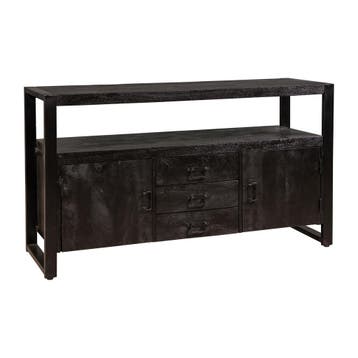 Dressoir Mangohout Britt 140 2 Deuren 3 Lades Zwart, Huis en Inrichting, Verzenden, Nieuw, Overige houtsoorten, Industriële meubels