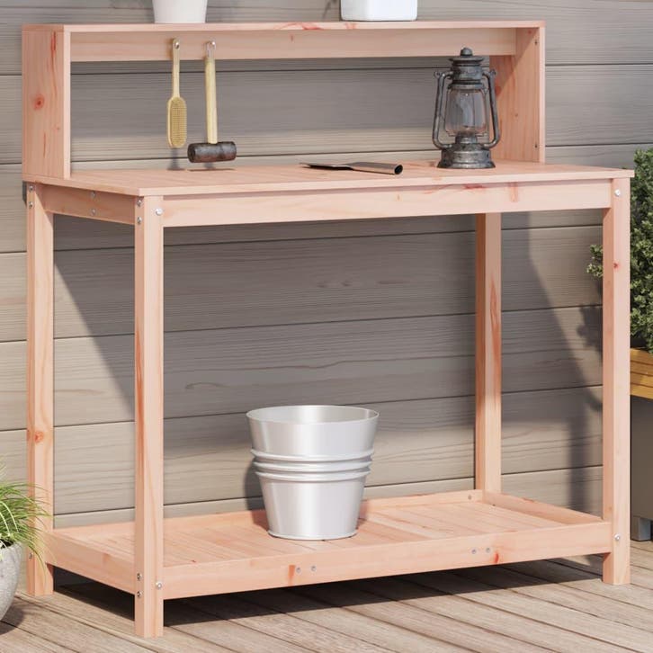 vidaXL Oppottafel met schappen 108x50x109,5 cm massief, Tuin en Terras, Overige Tuin en Terras, Nieuw, Verzenden