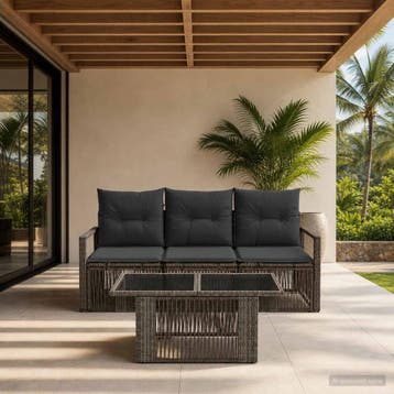 vidaXL Tuinbankenset 4 st Grijs en Donkergrijs poly rattan, Huis en Inrichting, Verzenden, Nieuw