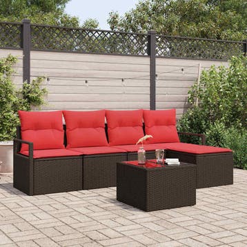 vidaXL Bankstel met kussen 6 pcs Bruin poly rattan, Tuin en Terras, Verzenden, Nieuw, Rotan, 6 zitplaatsen