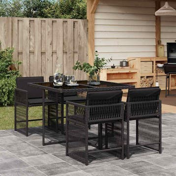 vidaXL 5-delige Tuinset met kussens poly rattan zwart, Tuin en Terras, Tuinsets en Loungesets, Verzenden, Nieuw, 4 zitplaatsen