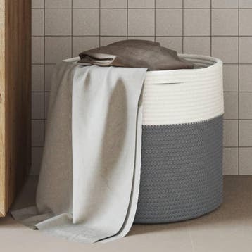 vidaXL Opbergmand Ø 40x35 cm katoen grijs en wit, Verzenden, Nieuw