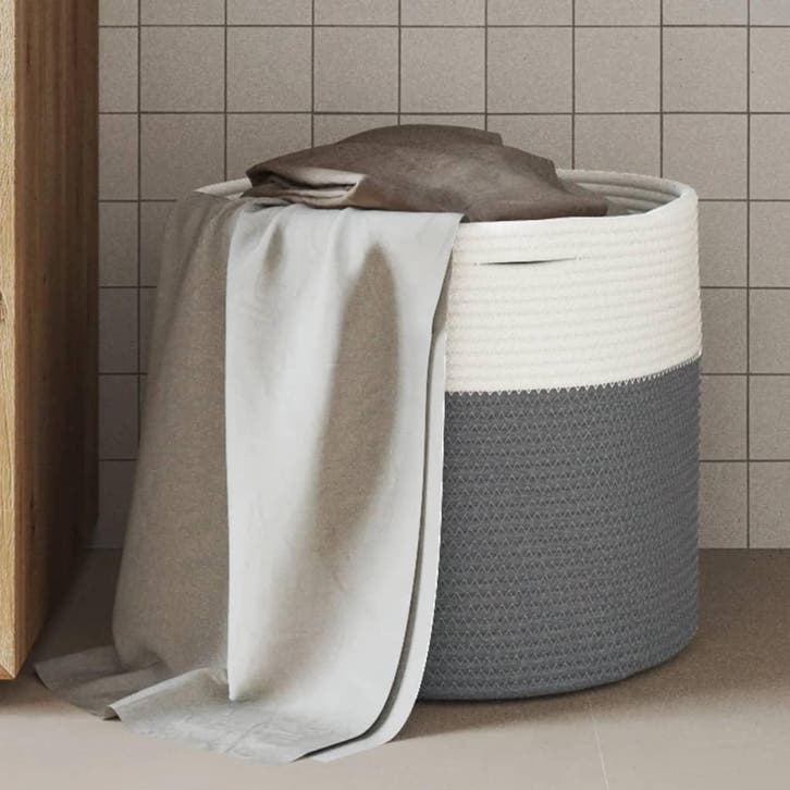 vidaXL Opbergmand Ø 40x35 cm katoen grijs en wit, Huis en Inrichting, Woonaccessoires | Schalen en Manden, Nieuw, Verzenden