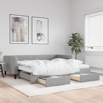 vidaXL Slaapbank onderschuifbed en lades 100x200 cm stof, 100 cm, Eenpersoons, Verzenden, Nieuw