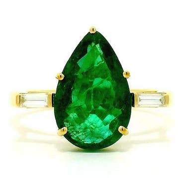 Ring - 14 karaat Geel goud - 2.88ct. tw. Smaragd - Diamant, Nieuw