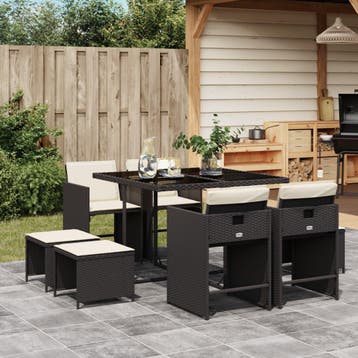 vidaXL 9-delige Tuinset poly rattan zwart, Verzenden, Nieuw, 8 zitplaatsen, Tuinset