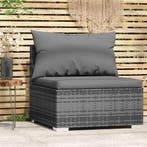 vidaXL Tuinmiddenbank met kussens poly rattan grijs, Verzenden, Nieuw