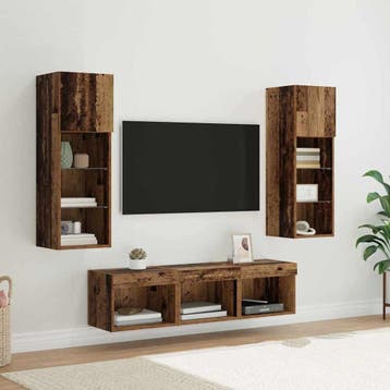 vidaXL TV Wandmeubels 5 st Zwart Eiken Bewerkt hout, Minder dan 50 cm, Verzenden, Nieuw, Minder dan 100 cm