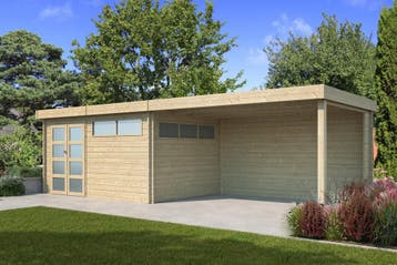 Woodlands Blokhut Modern met Overkapping 905 x 295 cm, Nieuw