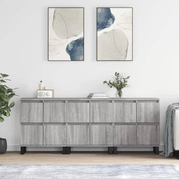vidaXL Dressoirs 3 st bewerkt hout grijs sonoma eikenkleurig, Huis en Inrichting, Kasten | Dressoirs, Verzenden, Nieuw, Overige houtsoorten