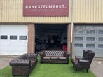 Bankstel CHESTERFIELD 3+2 zit bank+ fauteuil bruin leer, Design, Zo goed als nieuw, Rechte bank, Leer