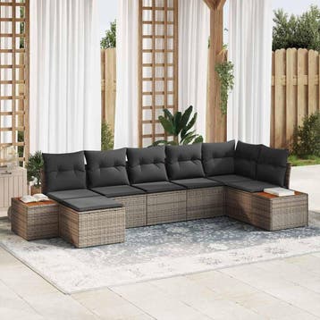 vidaXL Tuinbankenset 7 st Grijs Poly riet, Tuin en Terras, Verzenden, Nieuw, Rotan, 7 zitplaatsen