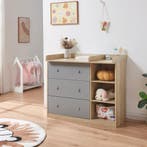 Luiercommode Beldinupp eikenkleurig en grijs [en.casa], Verzenden, Nieuw