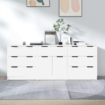 vidaXL 3-delige Dressoirs bewerkt hout wit, Huis en Inrichting, Kasten | Dressoirs, Verzenden, Nieuw, 50 tot 100 cm, 25 tot 50 cm