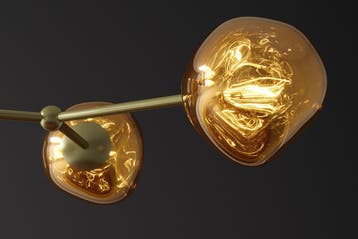 Hanglamp LIQUID DIAMOND met 5 glazen lampenkappen in goud -, Huis en Inrichting, Ophalen of Verzenden, Nieuw