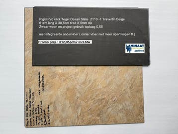 Goedkoop Pvc Click Tegel en 12 X Decor v.a €12,95m2 inc.btw, 75 m² of meer, Nieuw, Pvc click tegel laminaat vloeren , Blauw