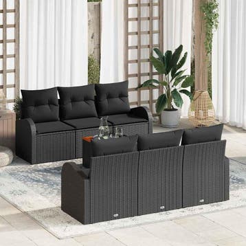 vidaXL Tuinbankenset 7 st Zwart poly rattan, Verzenden, Nieuw, Rotan, 7 zitplaatsen