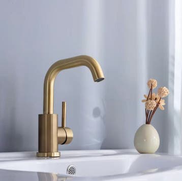 Wastafelkraan Geborsteld Goud - Nieuwe Kraan - 5x17x25cm, Doe-het-zelf en Verbouw, Sanitair, Verzenden, Nieuw, Kraan