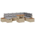 vidaXL Tuinbankenset met kussen met opslag 9 pcs Beige poly, Verzenden, Nieuw, Rotan