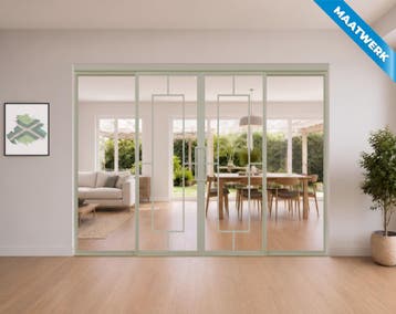 Dubbele stalen Schuifdeuren met koofsysteem en glaspanelen K, Nieuw, Metaal, Inclusief glas