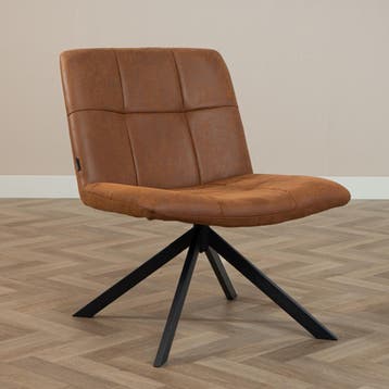 50% Korting: Industriële fauteuil Eevi cognac eco-leer, Huis en Inrichting, Fauteuils, Ophalen, Zo goed als nieuw, Industrieel, Modern