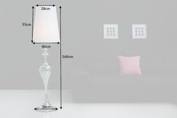 Vloerlamp LUCIE 160 cm wit zilver nylon kap barokstijl wit -, Ophalen of Verzenden, Nieuw