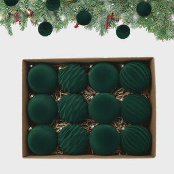 Set van 12 Luxe Fluweel Kerstballen - Fluwelen Kerstboom Dec, Diversen, Kerst, Verzenden, Nieuw