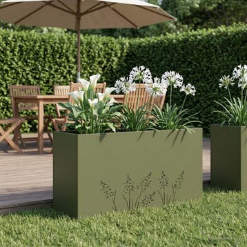 vidaXL Plantenbak Olijfgroen 100 x 30 x 49 cm Koudgewalst, Verzenden, Minder dan 60 cm, Nieuw, Metaal