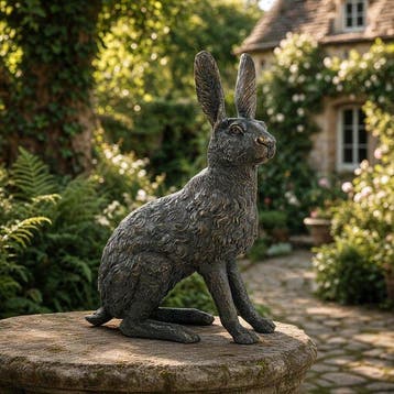 sculptuur, Large Seated Hare - 38 cm - Brons