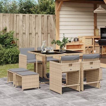 vidaXL 9-delige Tuinset met kussens poly rattan gemengd, Verzenden, Nieuw, 8 zitplaatsen, Tuinset