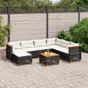 vidaXL 8-delige Loungeset met kussens poly rattan zwart, Verzenden, Nieuw, Loungeset