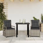 vidaXL 3-delige Tuinset met kussens poly rattan grijs, Verzenden, Nieuw, 2 zitplaatsen, Tuinset