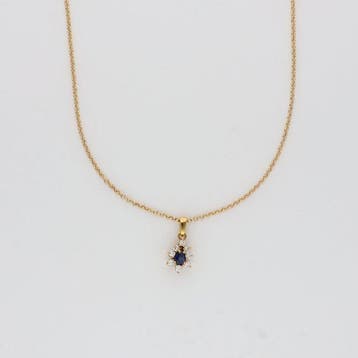 Halsketting - 14 karaat Geel goud - Saffier / Diamant, Nieuw