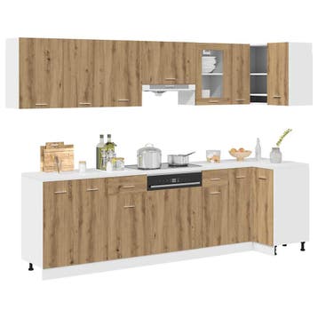 vidaXL 11-delige Keukenkastenset Lyon bewerkt hout, Huis en Inrichting, Verzenden, Nieuw, Bruin