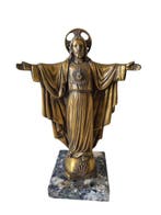 Beeld, Sacré-Cœur de Jésus - 23 cm - Zinklegering, Marmer