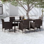 vidaXL 7-delige Tuinset met kussens zwart, Tuin en Terras, 6 zitplaatsen, Nieuw, Tuinset, Verzenden