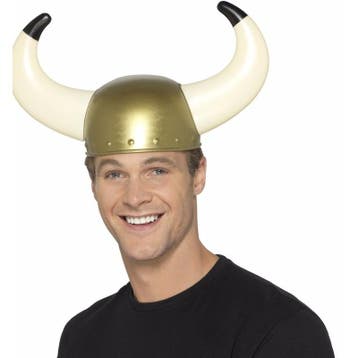 Goudkleurige vikinghelmen met hoorns - Helmen, Ophalen of Verzenden, Nieuw
