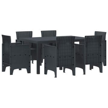 vidaXL Tuin Eetset 7 st Antraciet Polt riet, Tuin en Terras, Tuinsets en Loungesets, Verzenden, Nieuw, 7 zitplaatsen