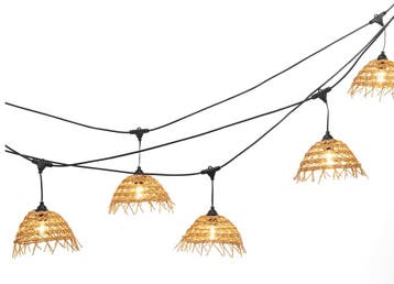 Boho lichtsnoer 10 meter lang met 10 gevlochten lampkapjes, Verzenden, Nieuw