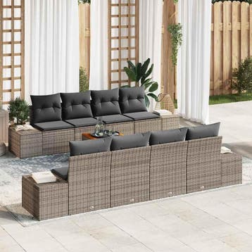 vidaXL Tuinbankenset 9 st Grijs poly rattan, Verzenden, Nieuw, Meer dan 8 zitplaatsen